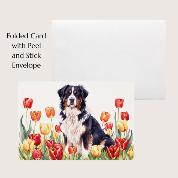 Bernese Moutain Dog in a Field of Tulips, Spring Collection Blank Note Card Set - Picture 7 of 12